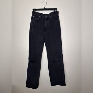 Stradivarius Women’s Black Wash Straight Leg Jeans with Distressed Details